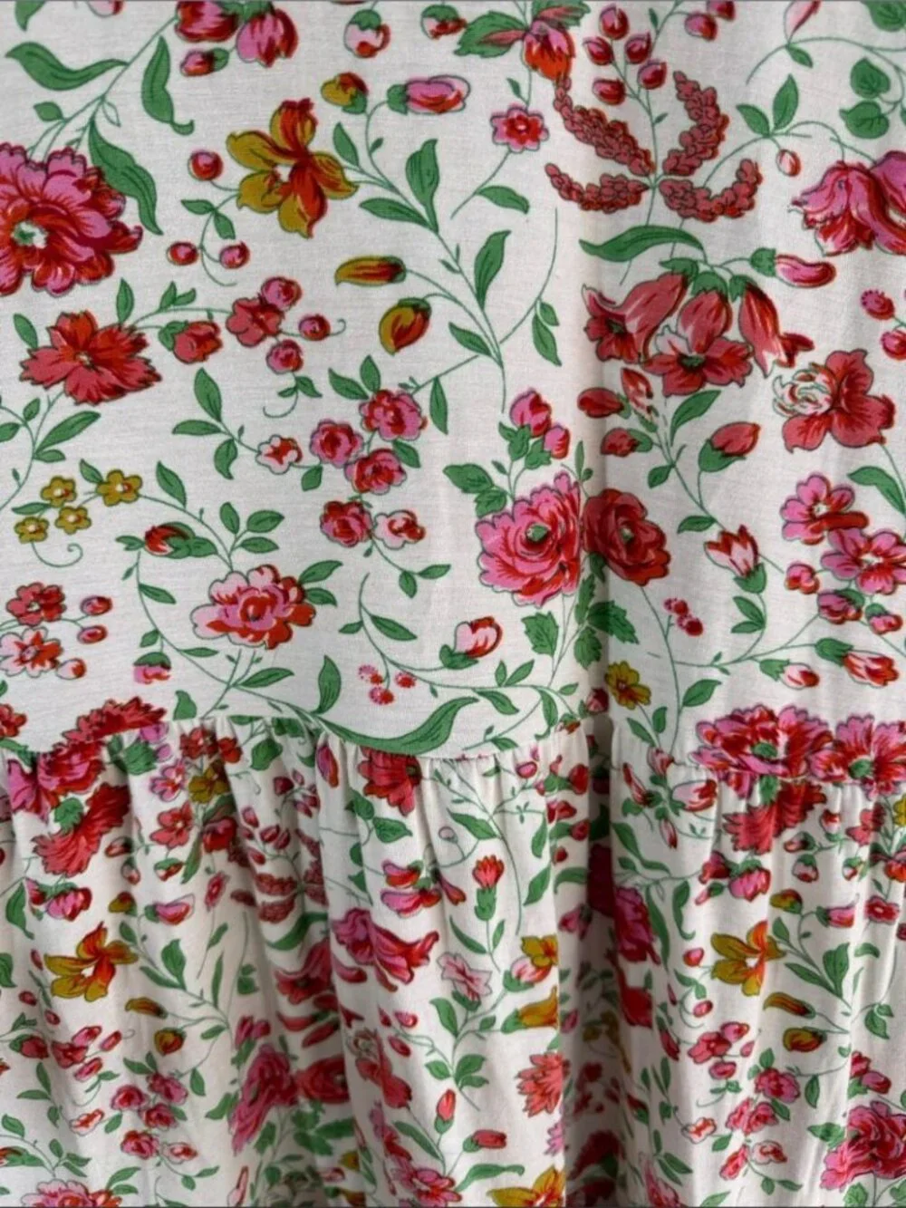 April Cornell Pink Green Floral Midi Dress Print Prairie Boho Large Summer Chic